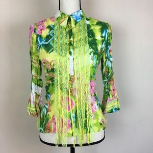 La Caviar Crinkled Collared Blouse Top